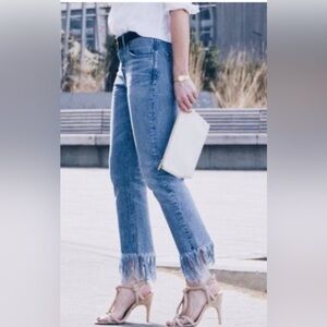 Anthropologie -Pilcro Hyphen Mid-Rise Boyfriend Fringe Bottom Ankle Jean